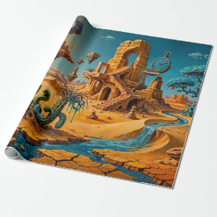 Papier Cadeau Mirage du désert Ocbre Orange Bleu sarcelle