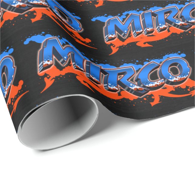 Papier Cadeau Mirco Prénom Graffiti blue orange (Coin rond)