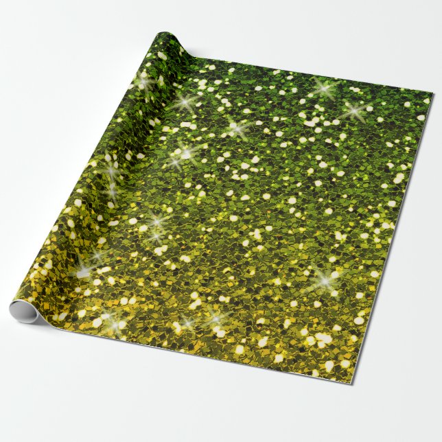 Papier Cadeau Miroiter les parties scintillantes vert-foncé d'or (Déroulé)