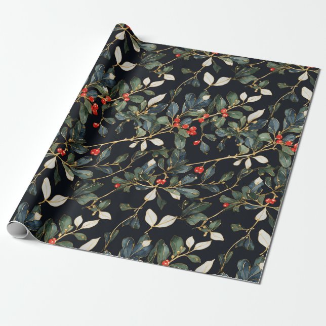 Papier Cadeau Mistletoe de Noël royal sans couture motif BIG (Déroulé)