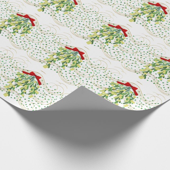 Papier Cadeau Mistletoe de vacances et pierres vertes (Coin)