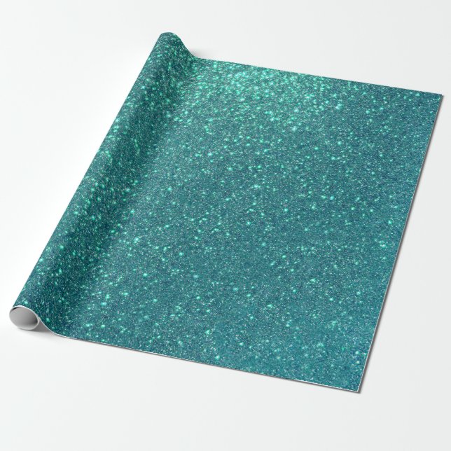 Papier Cadeau Mitter Chic Elegant Teal Blue Sparkly (Déroulé)