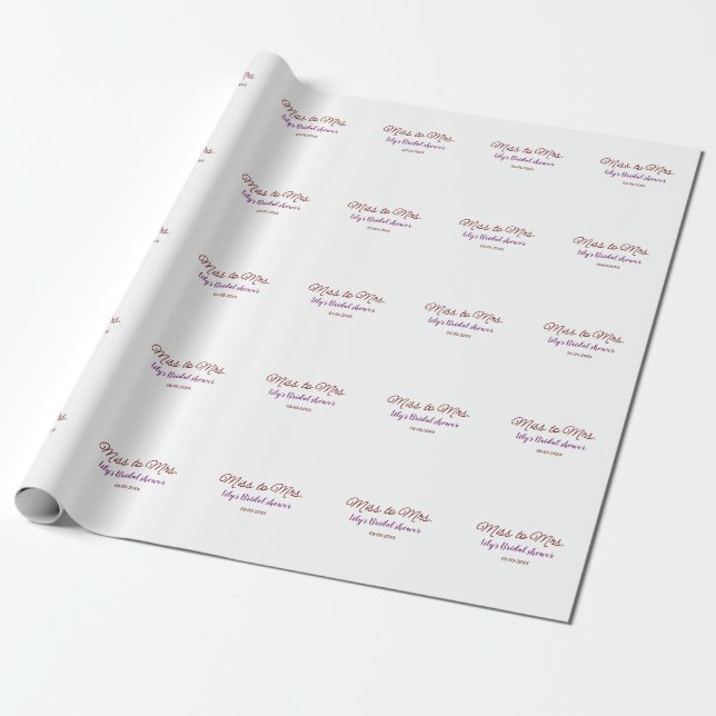 Papier Cadeau Mlle à Mme douche nuptiale ajouter nom date année  (Déroulé)