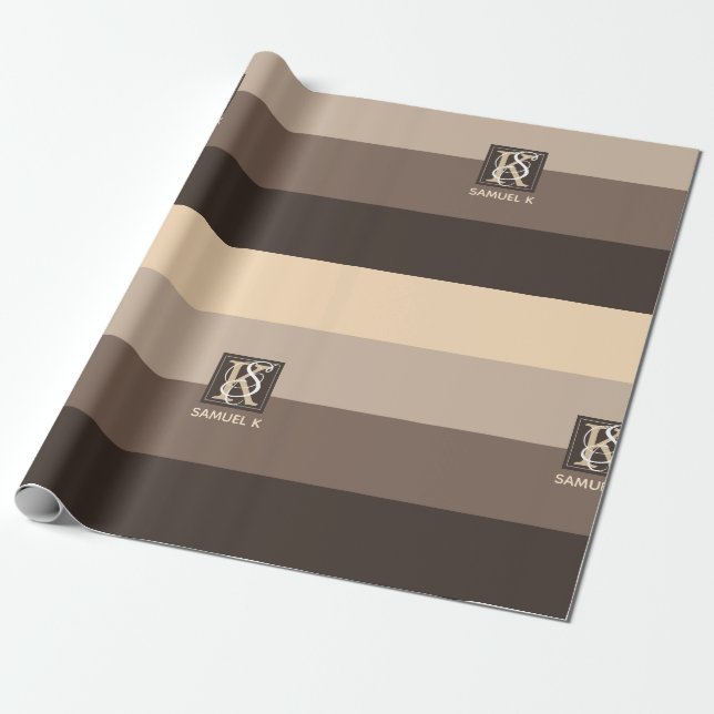 Papier Cadeau Mocha Latte Color palette Stripes monogram (Déroulé)