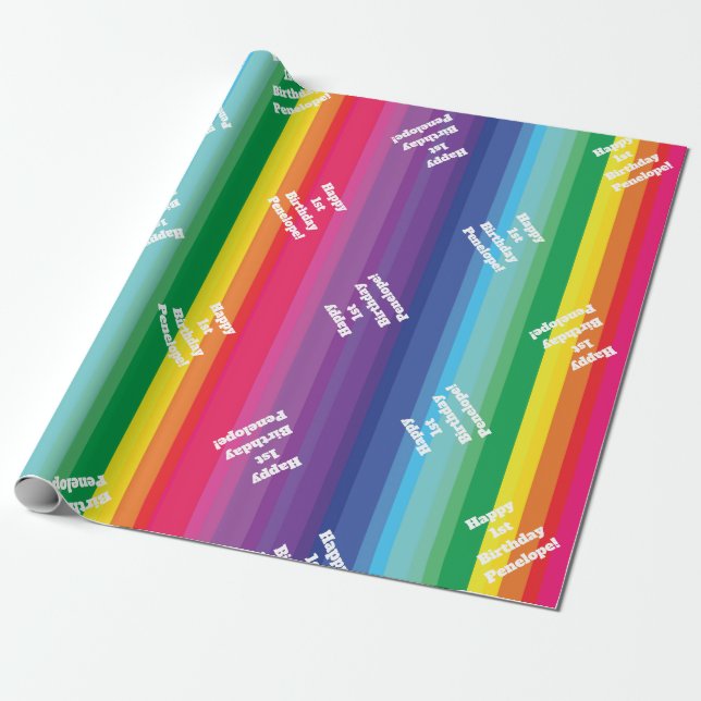 Papier Cadeau Mod Rainbow Colorée 1ère fête d'anniversaire (Déroulé)
