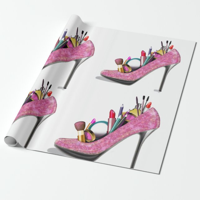 Papier Cadeau Mode Stillettos maquillage talons hauts (Déroulé)