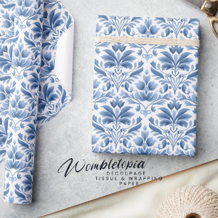 Papier Cadeau Modèle classique élégant bleu Damas