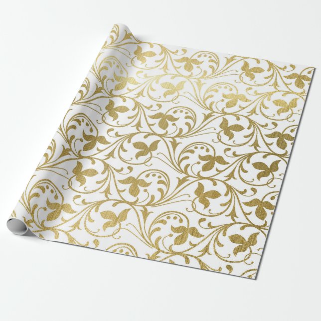 Papier Cadeau Modèle classique or Damask Floral Mariage Wrappin (Déroulé)