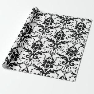 Papier Cadeau Modèle Damas noir et blanc