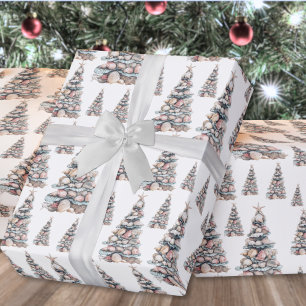 Papier Cadeau Modèle d'arbre de Noël coquillage de plage