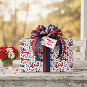 Papier Cadeau Modèle de camion patriotique et de feux d'artifice