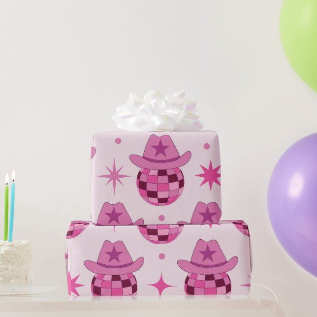 Papier Cadeau Modèle de chapeau de cowgirl disco rose avec des é (Cadeaux de fête)