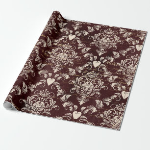 Papier Cadeau Modèle de damas gothique Brown et crème