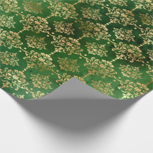 Papier Cadeau Modèle de Damas vert/or de Noël