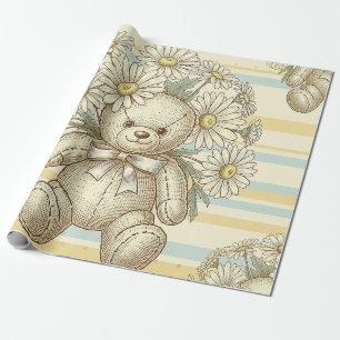 Papier Cadeau Modèle de jardin de marguerites Ourson (1)