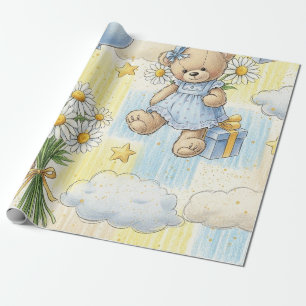 Papier Cadeau Modèle de jardin de marguerites Ourson (2)