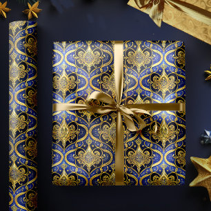 Papier Cadeau Modèle de Noël Bleu Or #30 ID1009