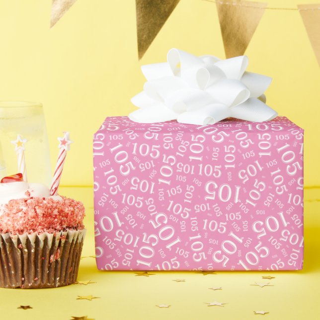 Papier Cadeau Modèle de nombres aléatoires rose/blanc pour 105e  (Fête d'anniversaire)