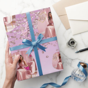 Papier Cadeau Modèle de photo ombré pailleté or rose élégant