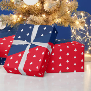 Papier Cadeau Modèle de sapin de Noël bleu indigo rouge blanc
