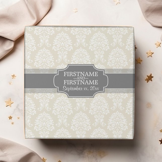 Papier Cadeau Modèle de tissu en beige et en charbon de bois (Personalized Wedding Anniversary Wrapping Paper)