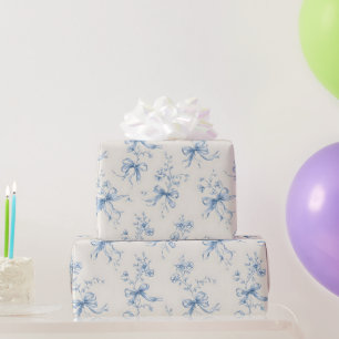 Papier Cadeau Modèle de Toile Coquette Rubans et Nœuds Bleus