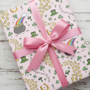 Papier Cadeau Modèle de trèfle chanceux irlandais et pot d'or