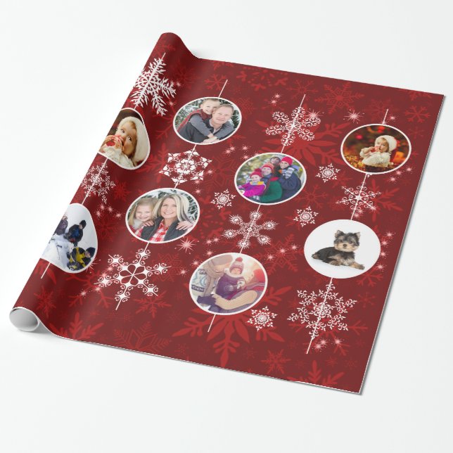 Papier Cadeau Modèle des photos de la famille Christmas Red 10 (Déroulé)