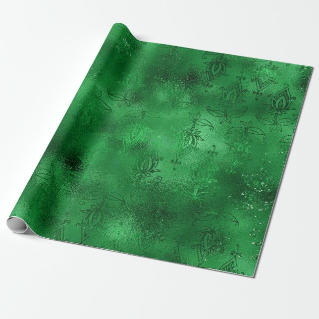 Papier Cadeau Modèle Emerald Green Glam Damask (Déroulé)