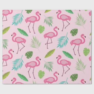 Papier Cadeau Modèle flamand rose avec feuilles tropicaux