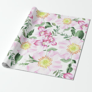 Papier Cadeau Modèle floral aquarelle bohème Roses roses