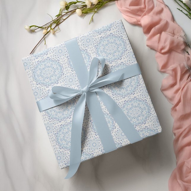 Papier Cadeau Modèle Floral Bleu Simple Mandala (Blue mandala pattern wrapping paper)