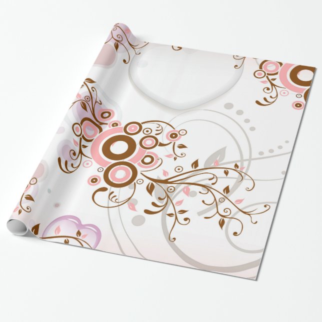 Papier Cadeau Modèle floral brun rose abstrait de cru (Déroulé)