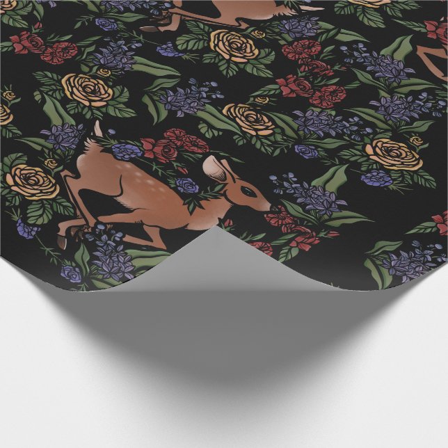 Papier Cadeau Modèle floral de cerfs (Coin)