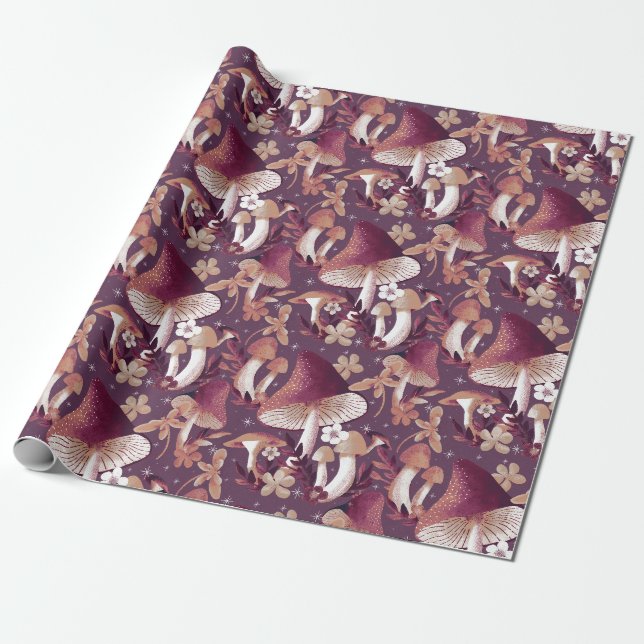 Papier Cadeau Modèle floral de champignon lunaire (Déroulé)