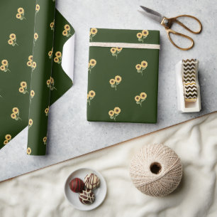 Papier Cadeau Modèle floral de tournesol vert Conception minimal