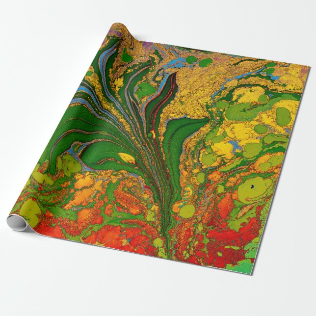 Papier Cadeau Modèle floral Ebru Marbling (Déroulé)