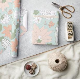 Papier Cadeau Modèle floral lunaire de cactus