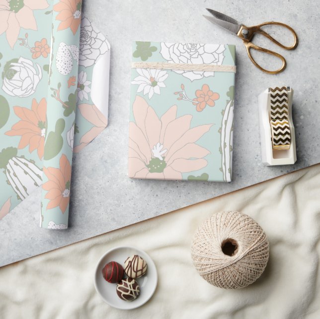 Papier Cadeau Modèle floral lunaire de cactus (Artisanat)