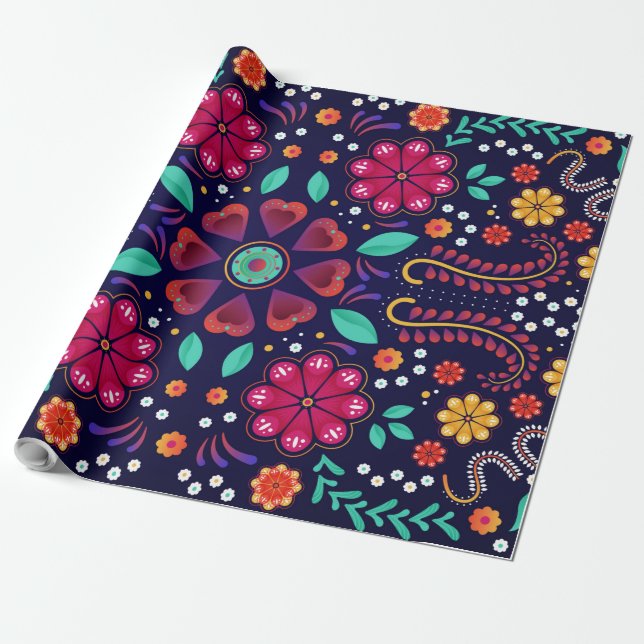 Papier Cadeau Modèle Floral mexicain  (Déroulé)