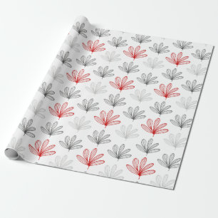 Papier Cadeau Modèle floral moderne rouge et gris