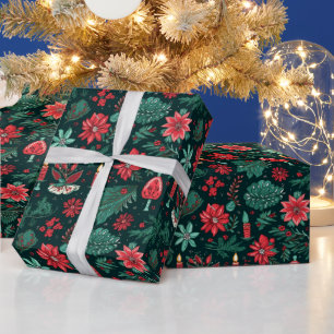 Papier Cadeau Modèle floral moderne unique de Noël