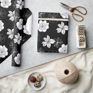 Papier Cadeau Modèle floral noir et blanc
