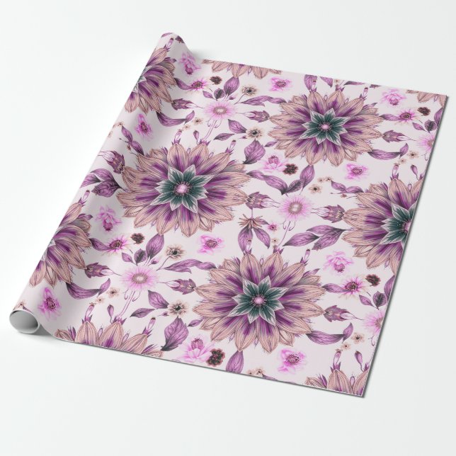 Papier Cadeau Modèle Floral pourpre (Déroulé)