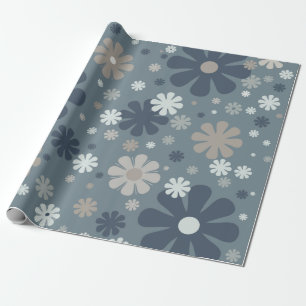 Papier Cadeau Modèle floral rétro en acier bleu et taupe