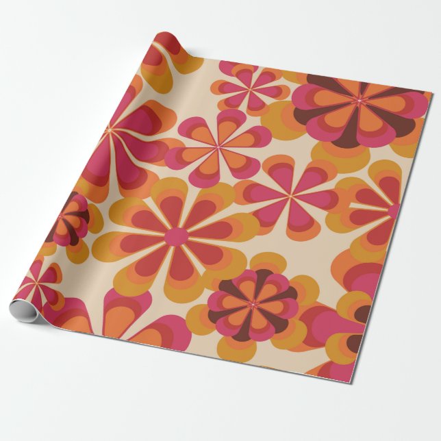 Papier Cadeau Modèle floral rétro les années 70 sans couture ave (Déroulé)