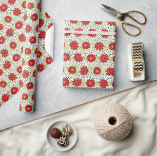 Papier Cadeau Modèle Floral Rouge moderne