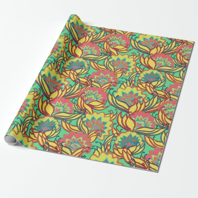 Papier Cadeau Modèle floral tropical de Key West Island (Déroulé)