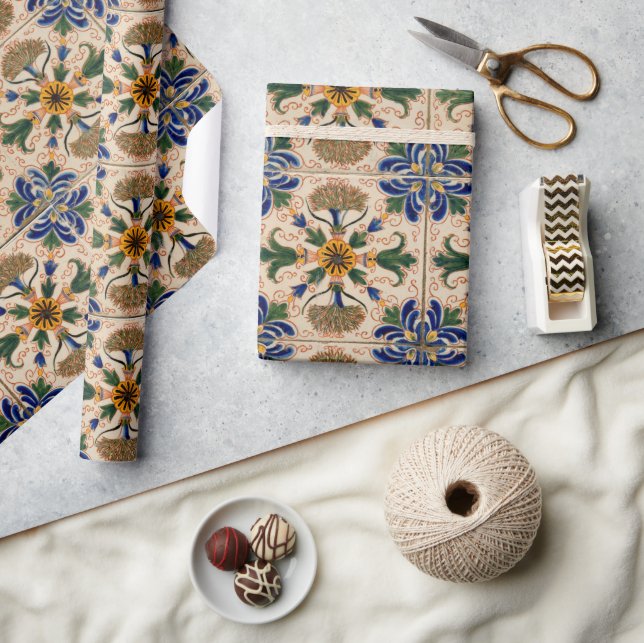 Papier Cadeau Modèle Floral Vintage méditerranéen coloré (Artisanat)