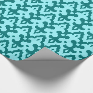 Papier Cadeau Modèle marocain Ikat Damask, Turquoise et Aqua